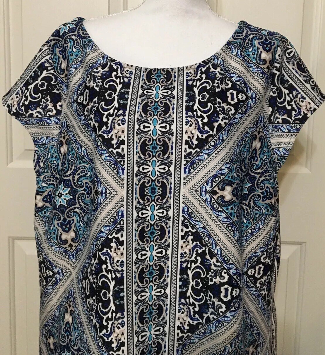 TIANA B size 24W blue beige black white geometric short sleeve dress Women’s