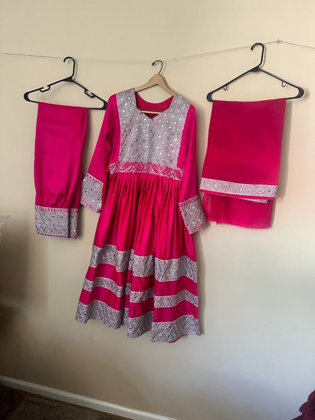 Beautiful party suits hot pink width 19 inches and length 47.5 inches