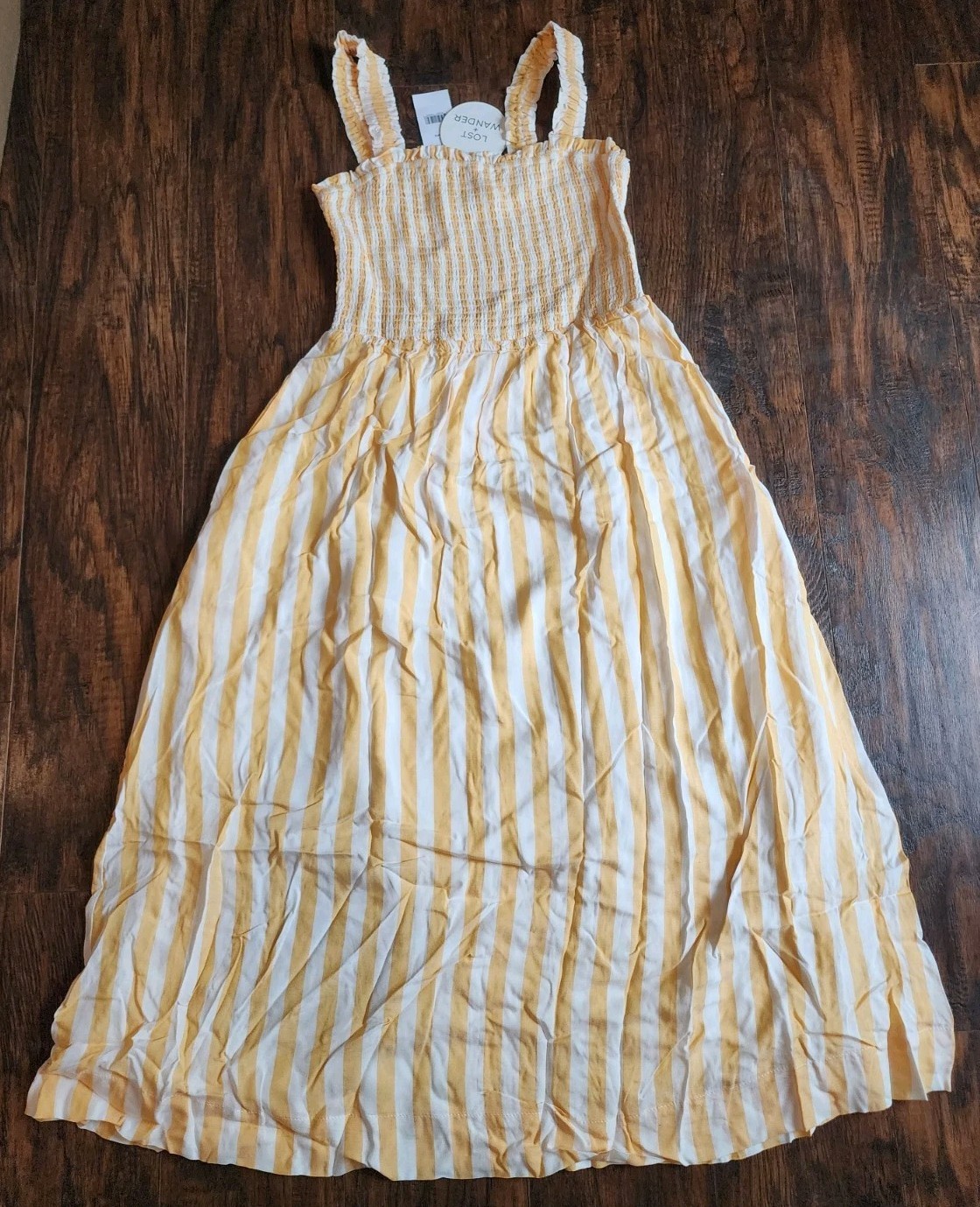 Lost + Wander Sunburst Glow Stripe Midi Sundress Dress, Boho, Yellow Striped, S