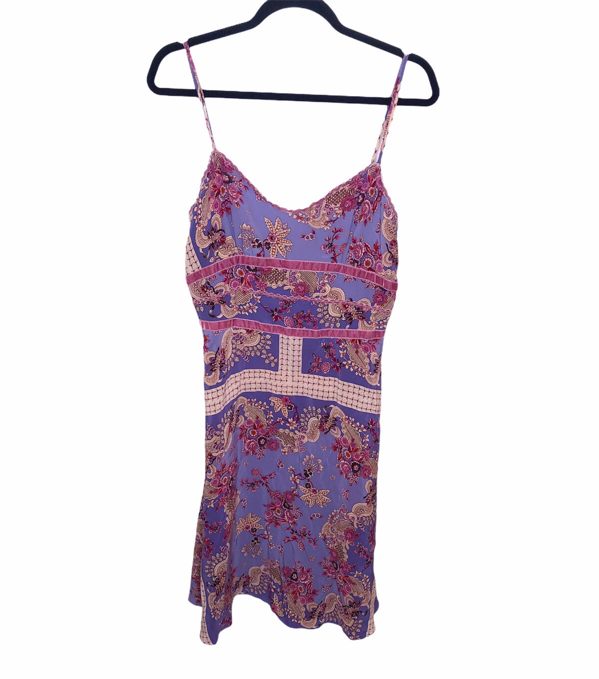 Betsey Johnson Vintage Slip Dress Size 10 Y2k 90’s Purple Paisley