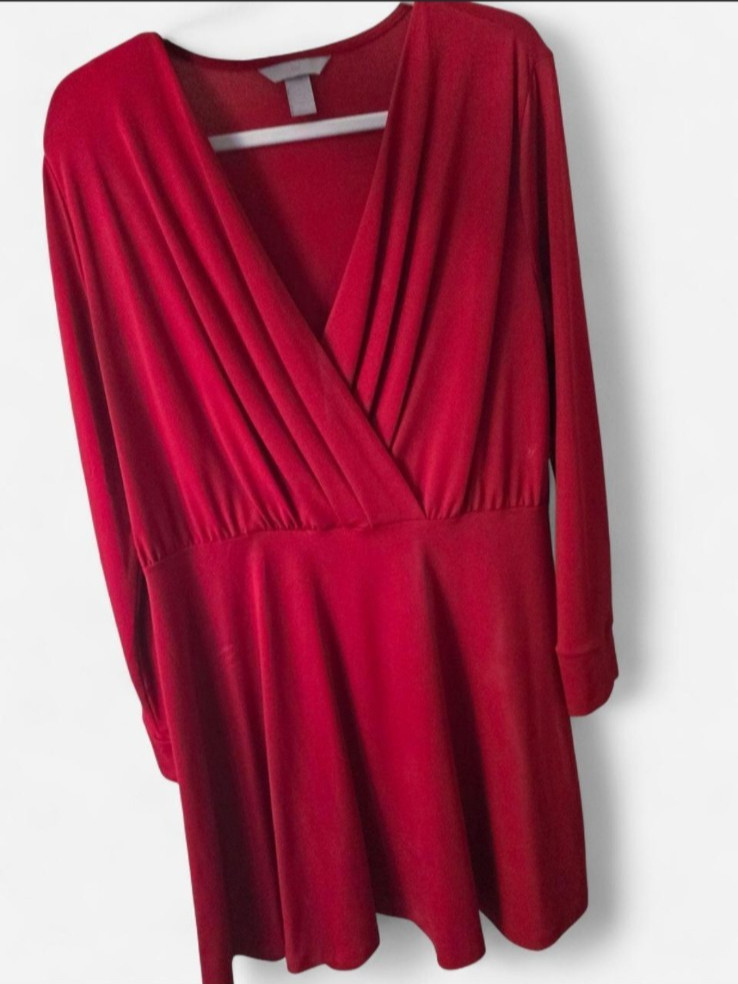 Long sleeve Red wrap dress with button cuffs
