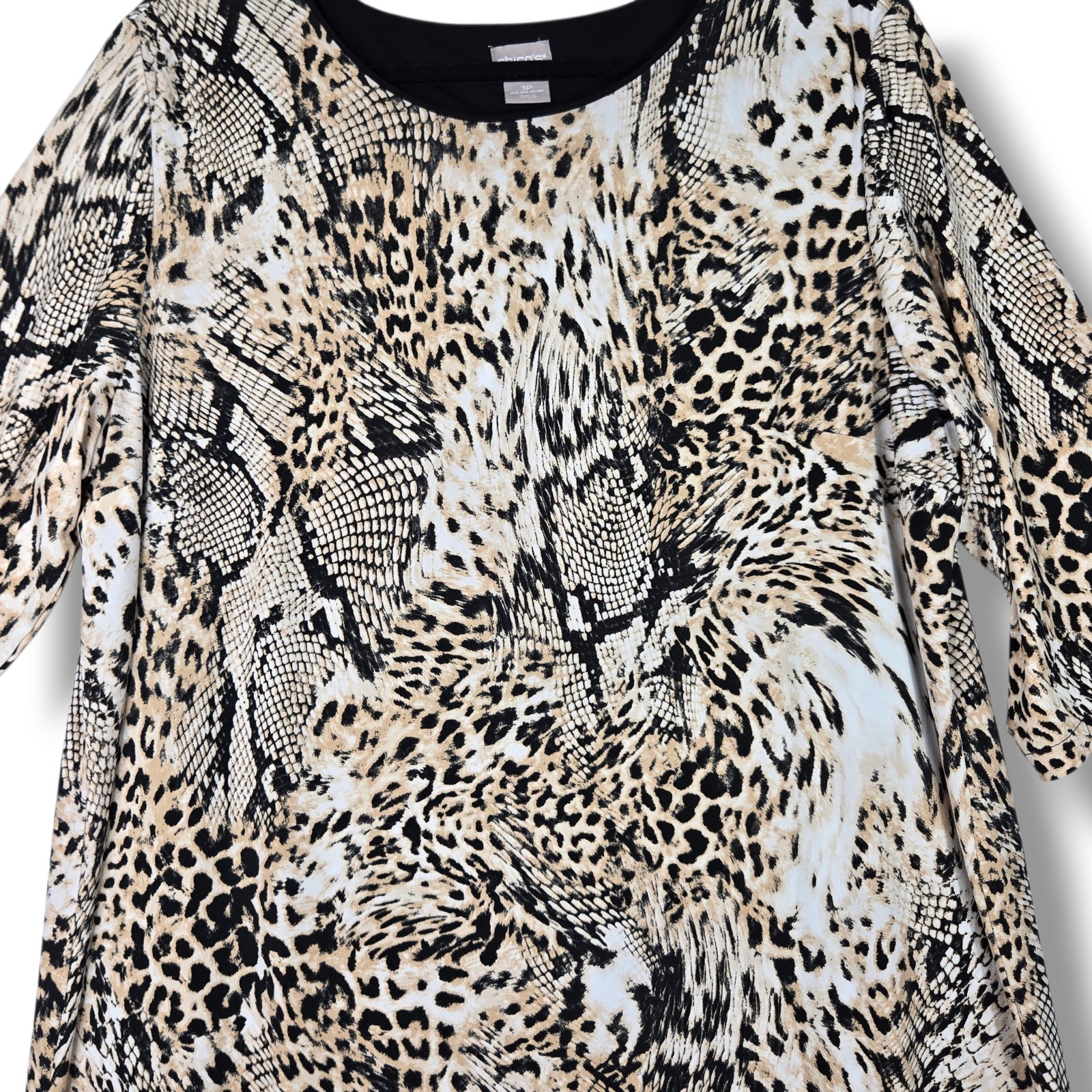 Chico’s Shift Dress Animal Print Elbow Sleeve Knee Length 3P 16 18 Petite XL