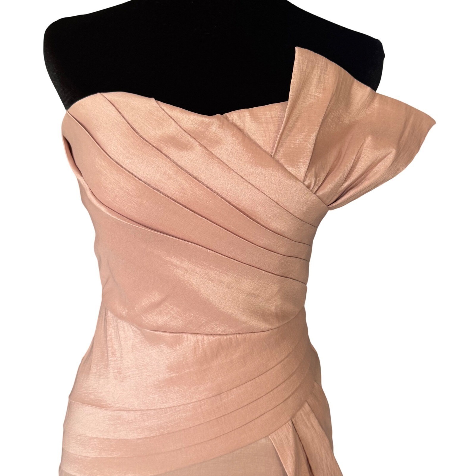 Strapless Pleated Cocktail Dress Pink/Peach Rose Gold Mini