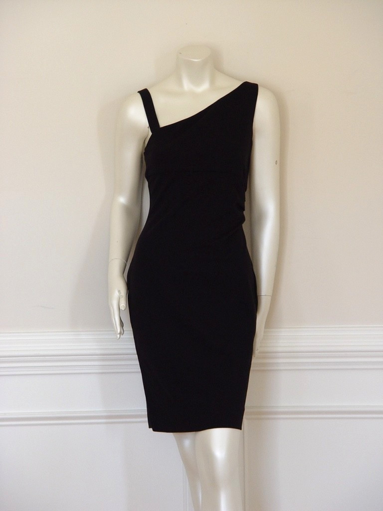 DIANE von FURSTENBERG NOMIE KNIT STRETCH ASYMMETRIC BLACK DRESS – US 6 – UK 10