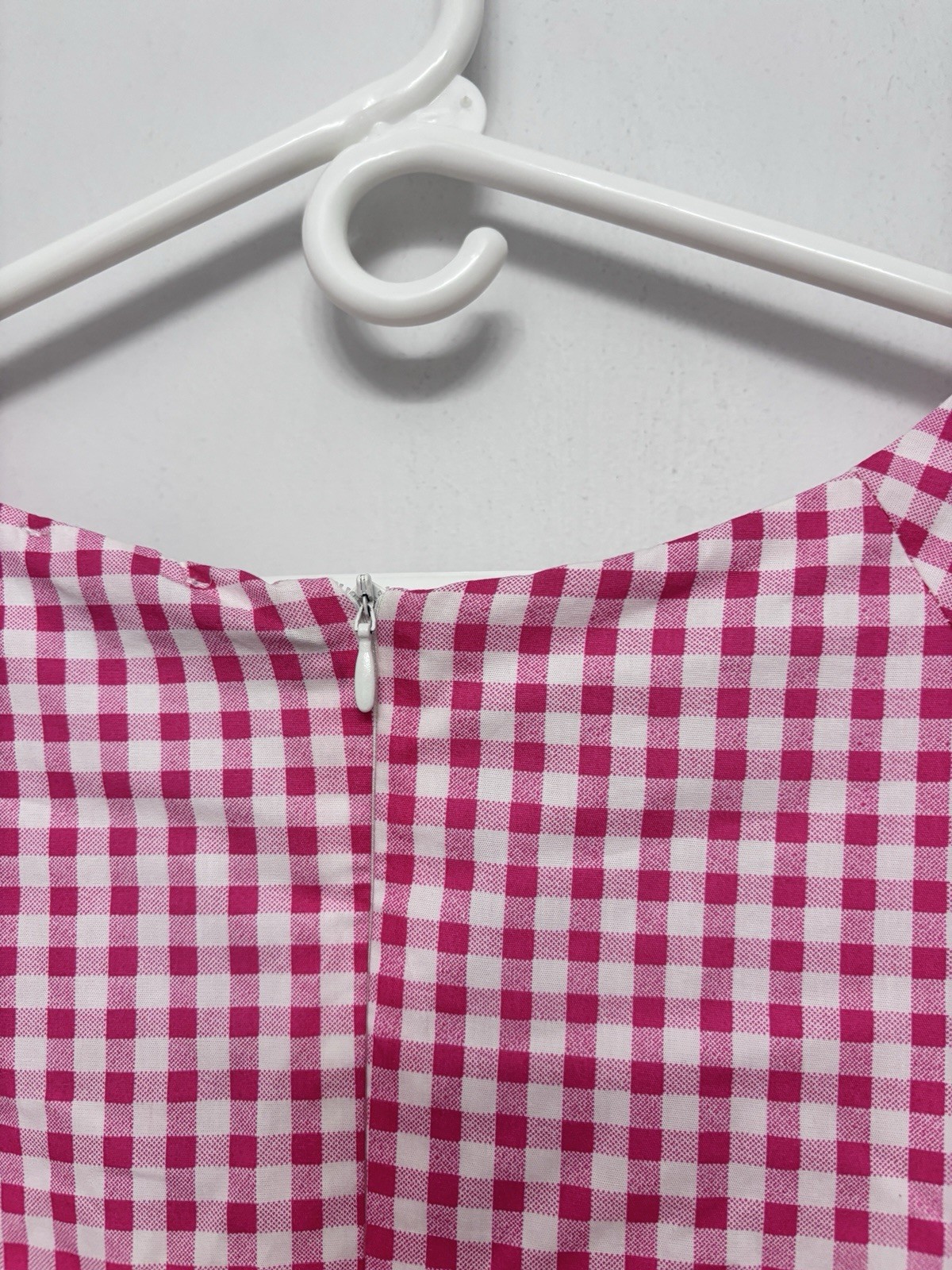 1 State Pink White Checked Pleated Lined XL Dress Baloon Sleeve 44 Bust 36 Waist