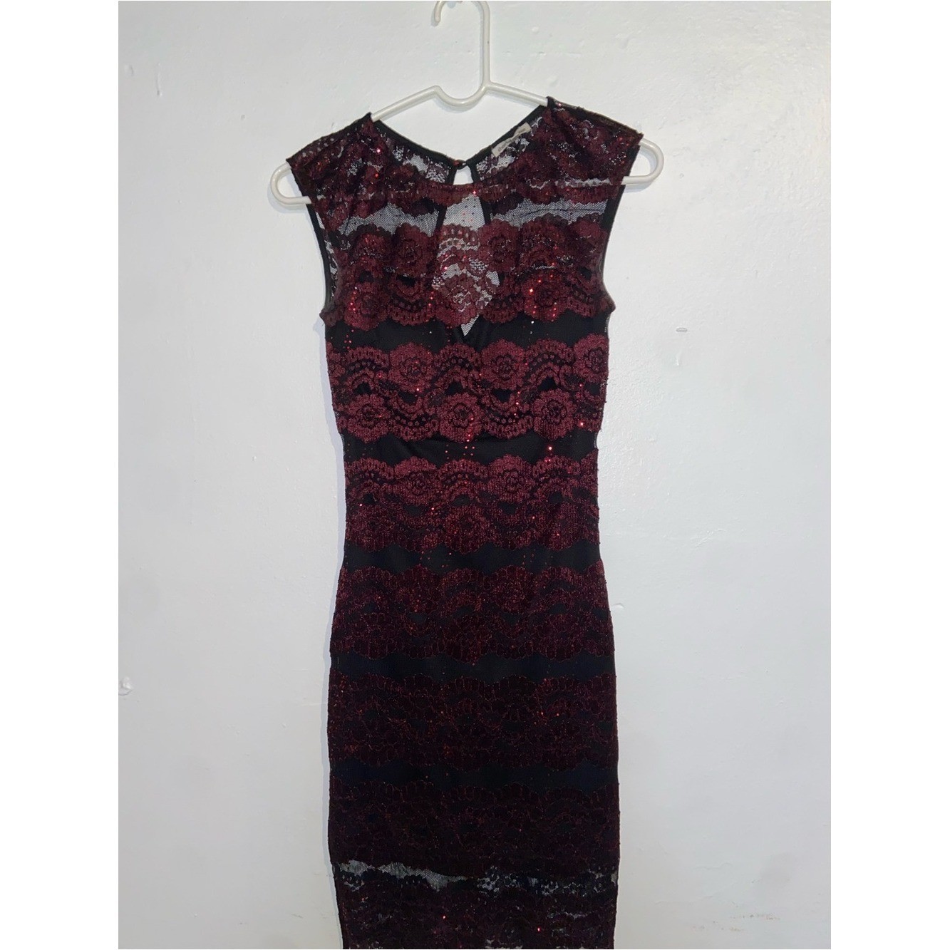 Charlotte Russe Y2K Grunge Goth Luxe 90s Sexy Burgundy Lace Sequin Midi Dress