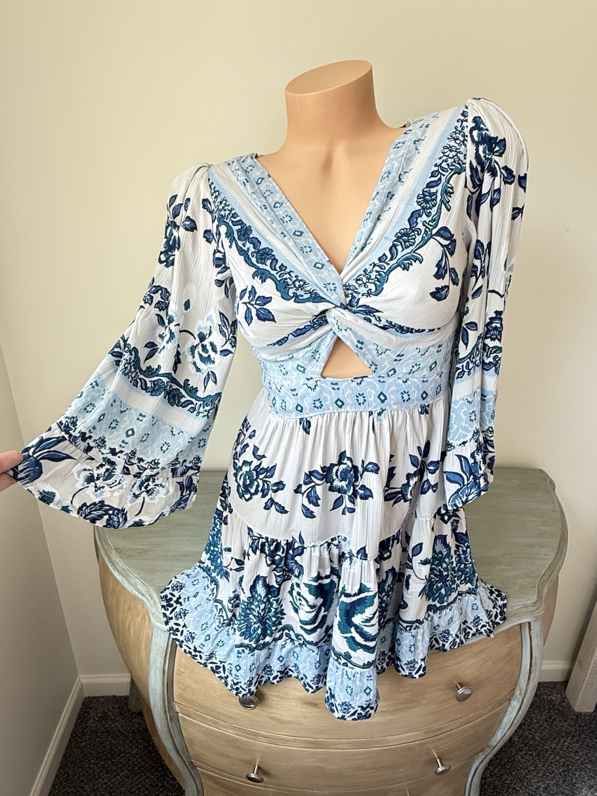 Angie Boho Dress Jrs S Floral Tiered Tropical Hippie Coastal Empire Cottage Girl
