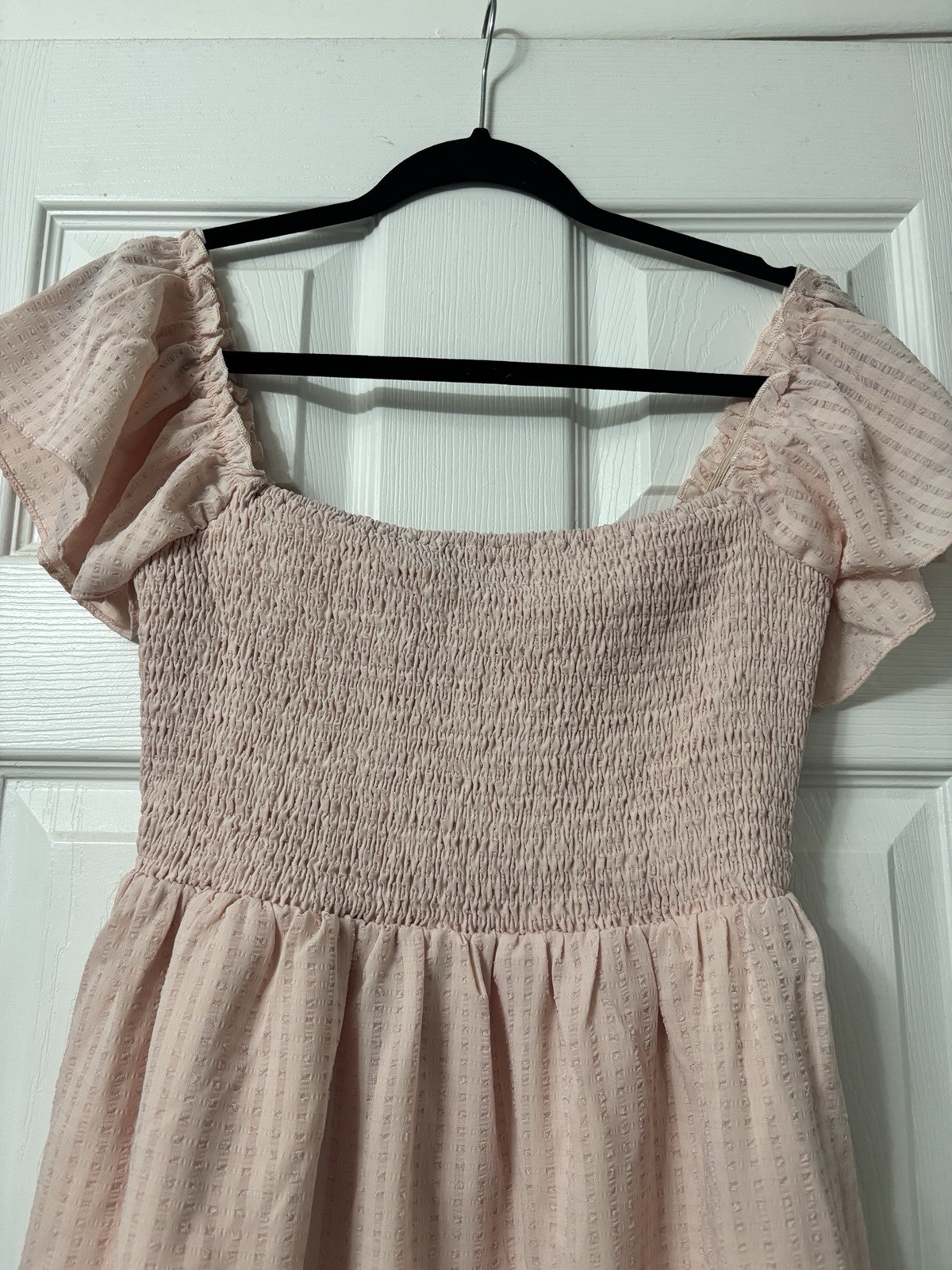 Forever 21 Pink Square Neck Smocked Puff Sleeve Mini Dress Women’s Size M