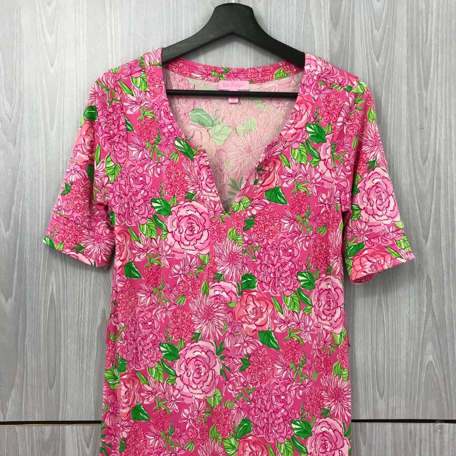 Lilly Pulitzer Pink Floral Silk Jersey Shift Dress Short Sleeve Size 6