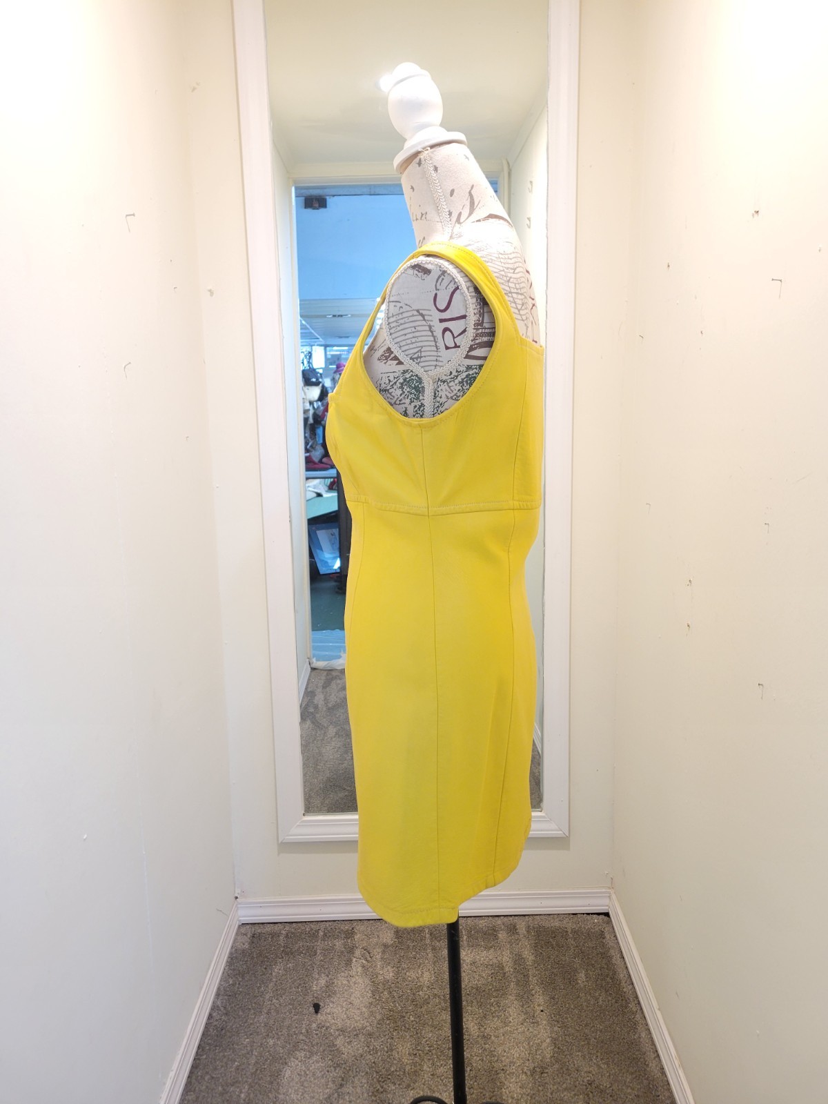 Michael Hoban North Beach Yellow Leather Shift Dress Zip Sleeveless 11/12
