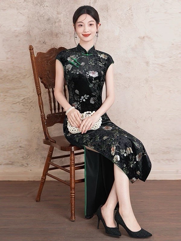 A35 2026 New Chinese Style Cheongsam Dress Women’s Vintage Slim Fit Long Qipao E