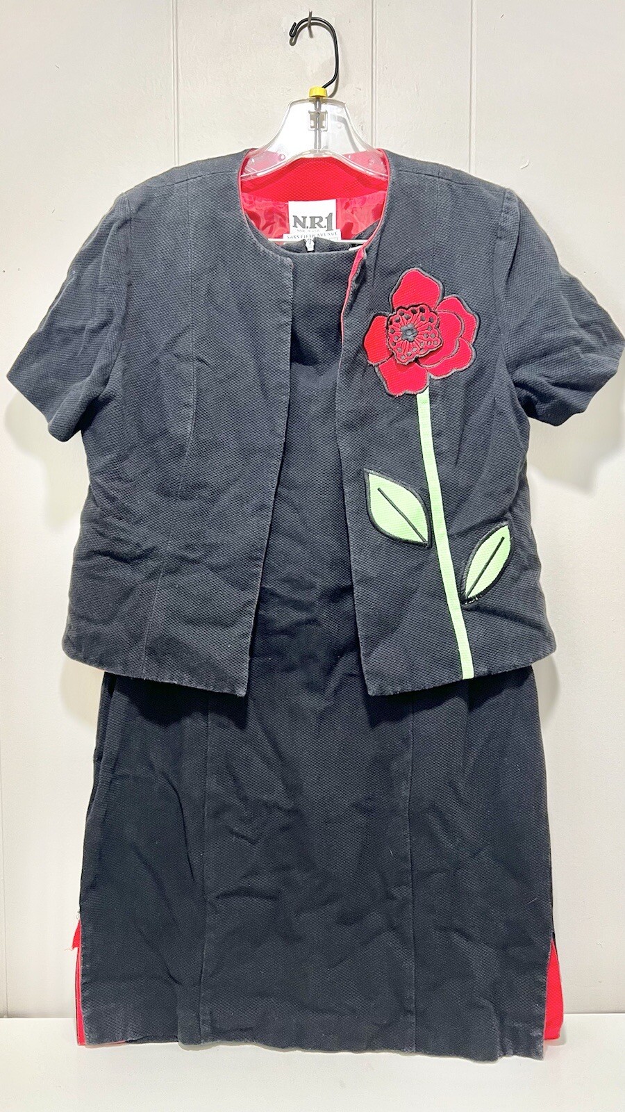 Saks Fifth Avenue Womens 2 Piece Dress Set 12P Floral Appliqué Jacket Sheath