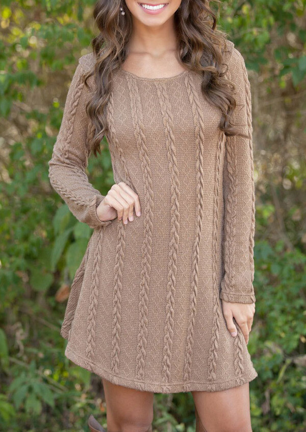 Knitted Sweater Mini Long Sleeve Blouse Women Sweatshirt Dress Tunic Cable