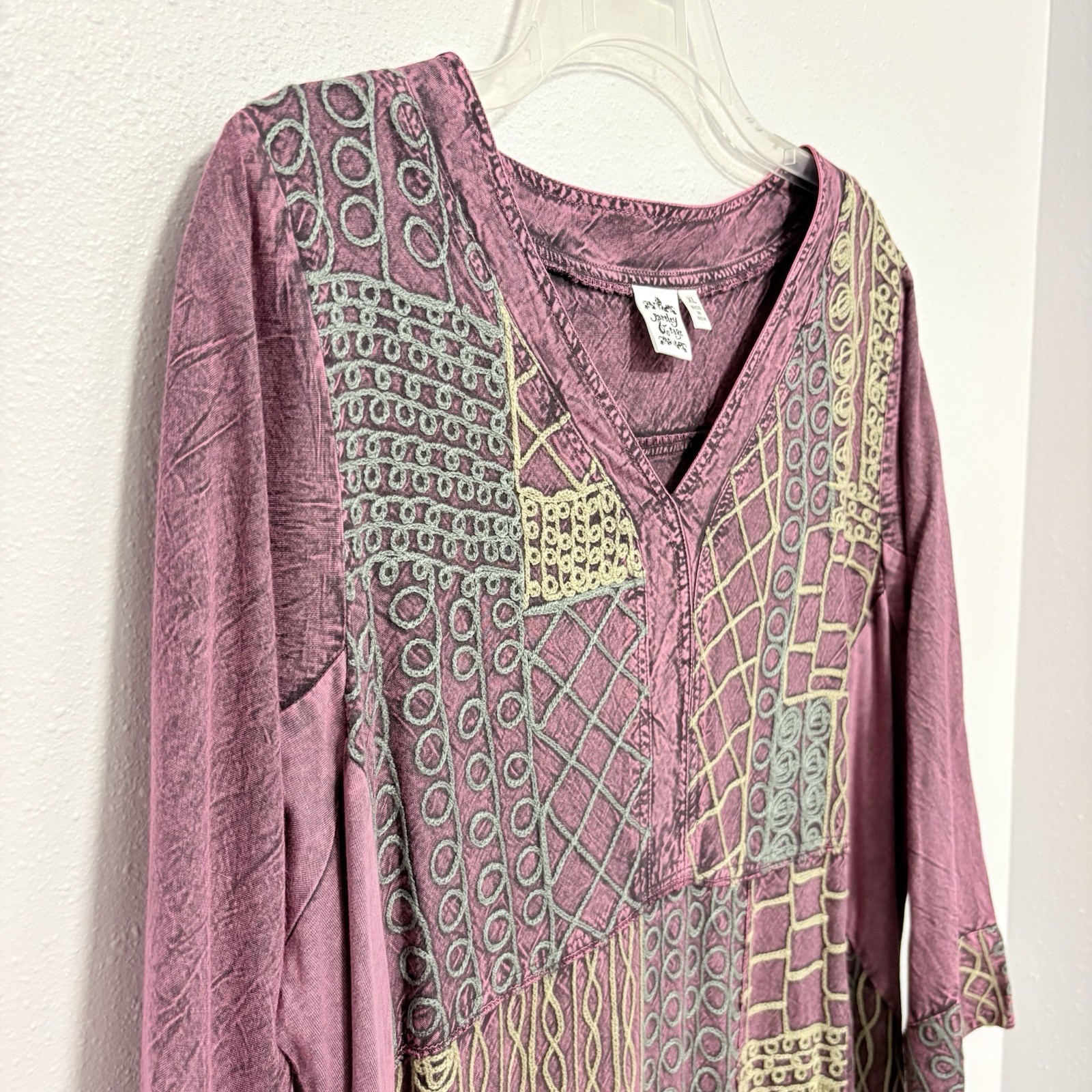 Parsley & Sage Boho Patchwork Lagenlook Midi Dress XL 3/4 Sleeve whimsigoth