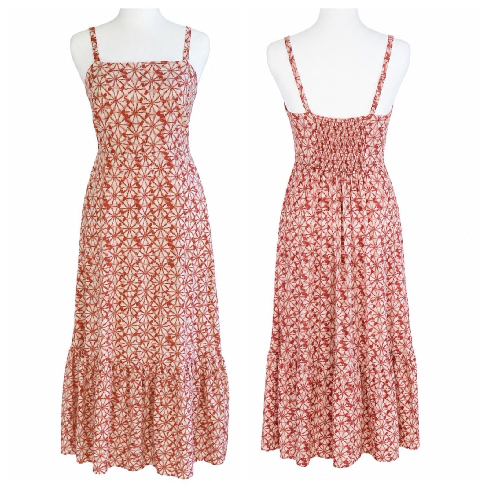 Gap Floral Maxi Dress Smocked Back Tiered Adjustable Straps Coral Size 2