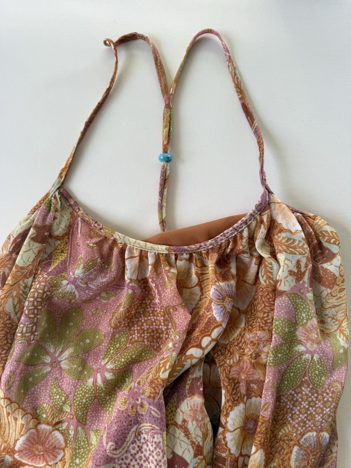 Olivaceous Floral Halter Mini Dress Tie Back Open Back Boho Size M