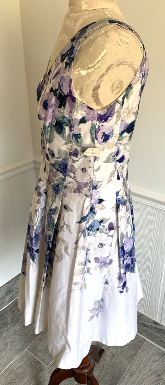 NWT RALPH LAUREN Dress White Purple Green Cotton Sleeveless V Neck Zipper 4P