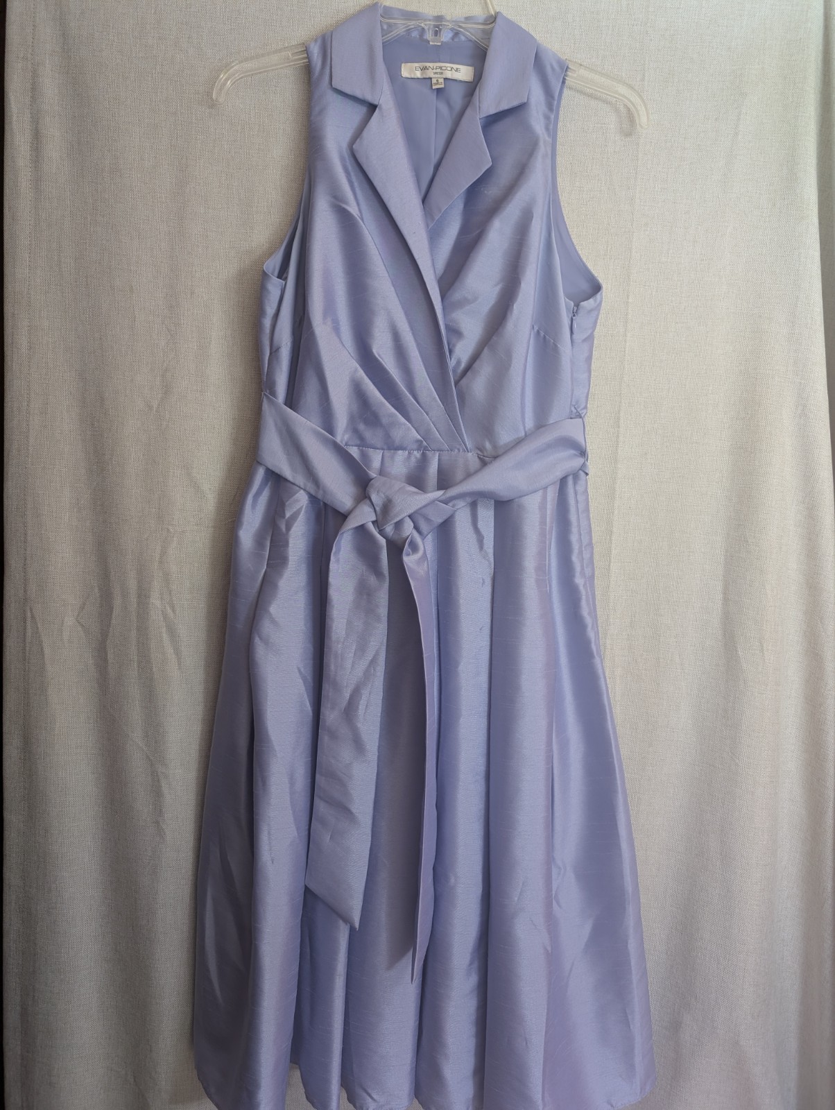 Evan Picone Lavender Collared Sleeveless Wrap A-Line Midi Dress Tie Pleats 6
