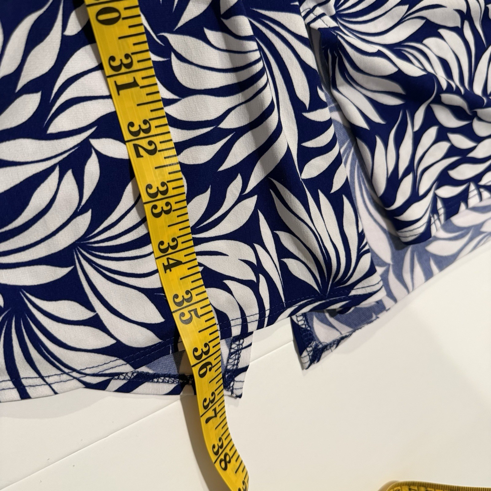 Susan Graver Blue White Tropical Palm Leaf Print Sleeveless Midi Dress 1X