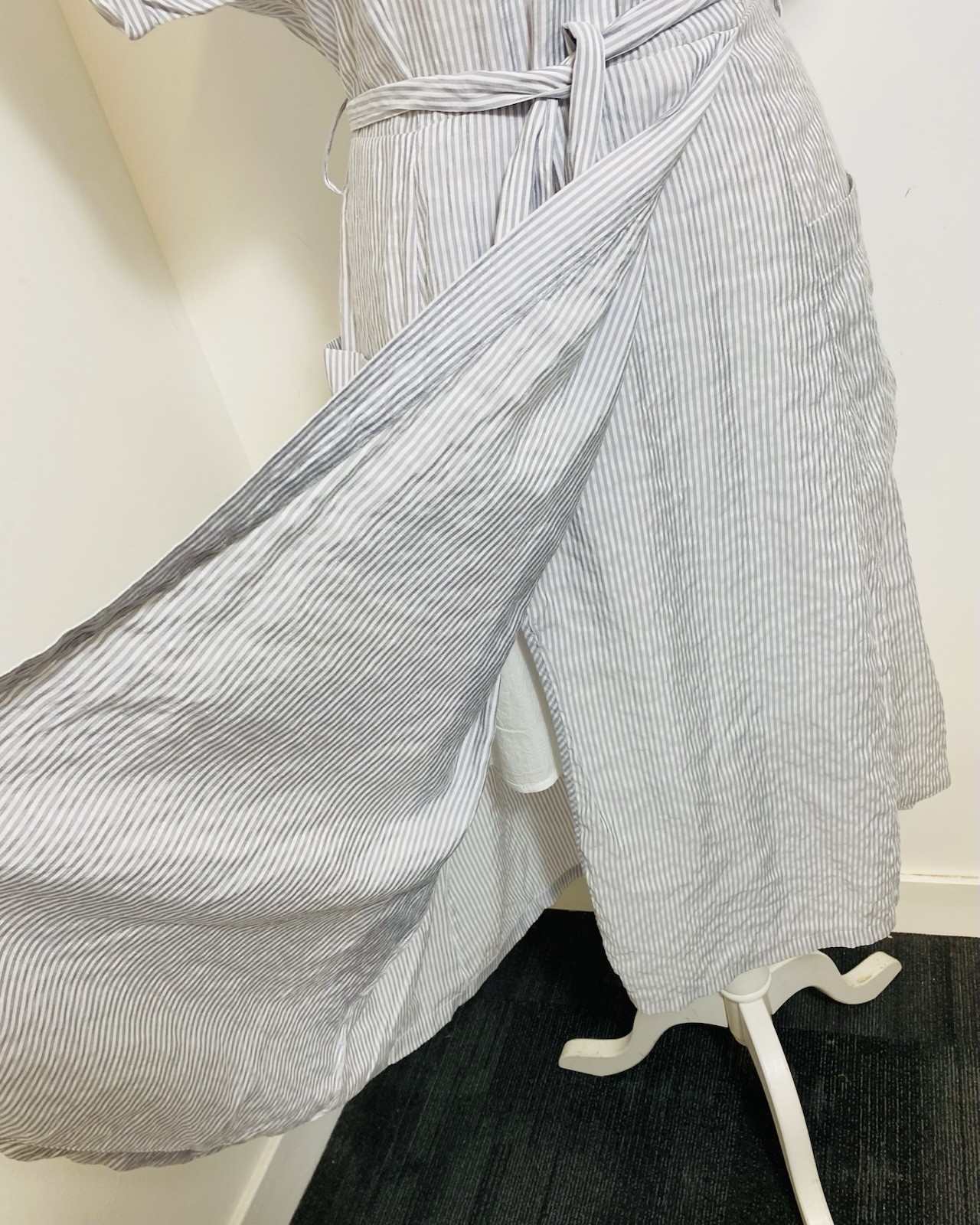 Oliver Bonas Cotton Striped Summer Wrap Dress Grey/white Size14