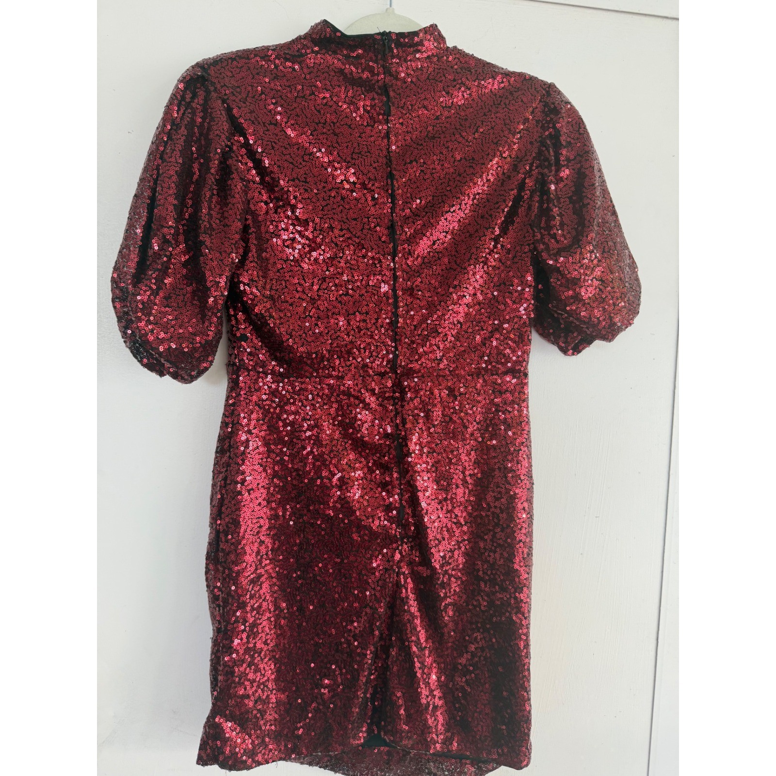 DKRXBurgundy Red Sequin Puff Sleeve Mini Dress Size M Holiday Party NYE Cocktail