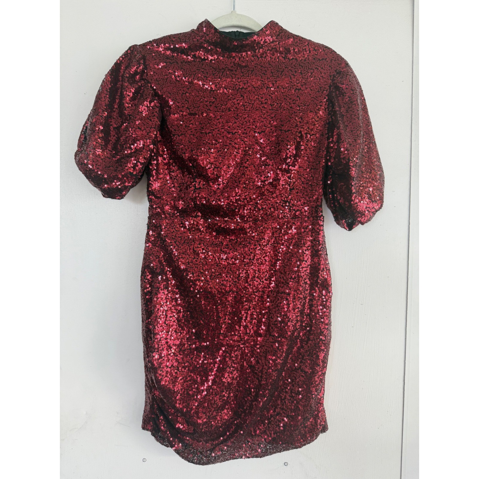 DKRXBurgundy Red Sequin Puff Sleeve Mini Dress Size M Holiday Party NYE Cocktail