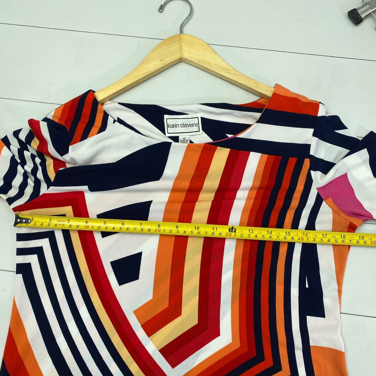 Karin Stevens Geometric Abstract Print Sheath Dress Womens Sz 10 Red Navy y2k