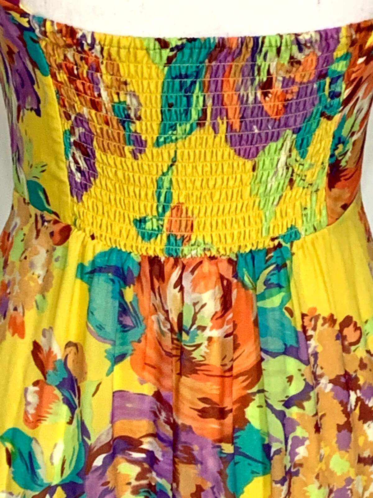 SOFT SURROUNDINGS Yellow Floral Maxi Strap Dress Sleeveless Smocked Lined XS