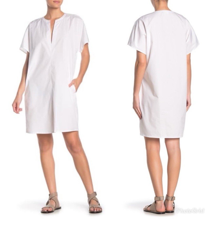 Vince Dress Womens S Oversized Cotton Popover Shift Pockets Minimalist White