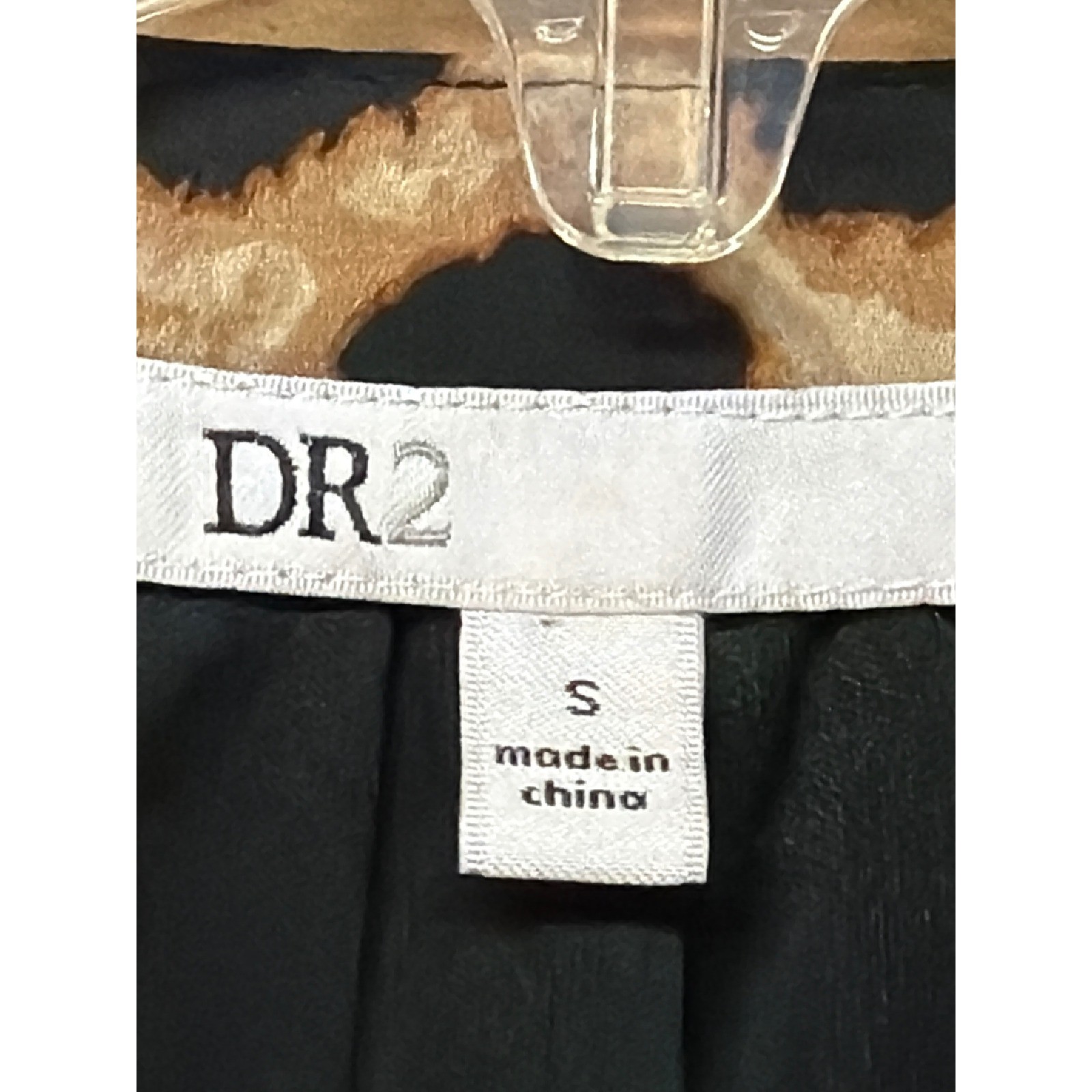 DR2 Leopard Print Cap Sleeve Mini Dress Tan Brown Black Small Split Neck