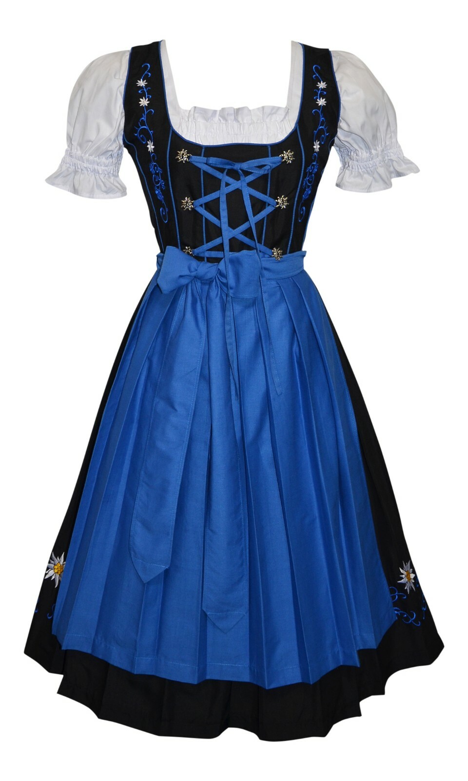 German Dirndl Long Blue Black Dress Oktoberfest 2XL 24 Waitress Party EMBROIDERY