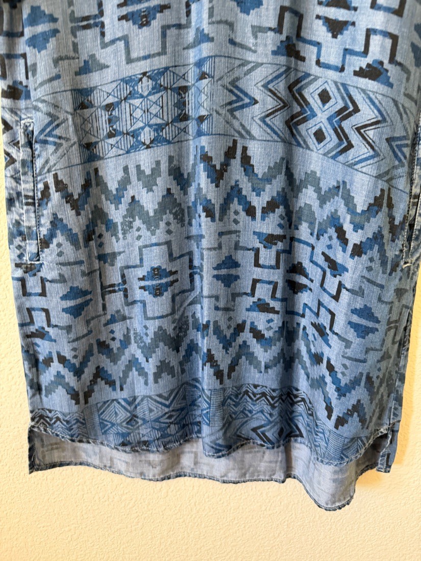Philosophy Womens Aztec Print Chambray Shirt Dress Tencel Blue Size S