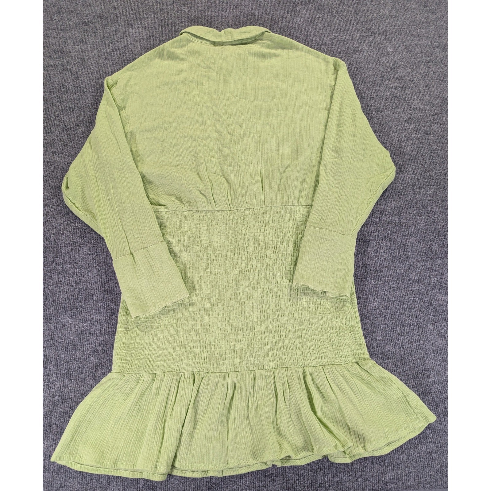 Pretty Lavish Lime Green Smocked Waist Cotton Mini Dress Long Sleeve Size US 12