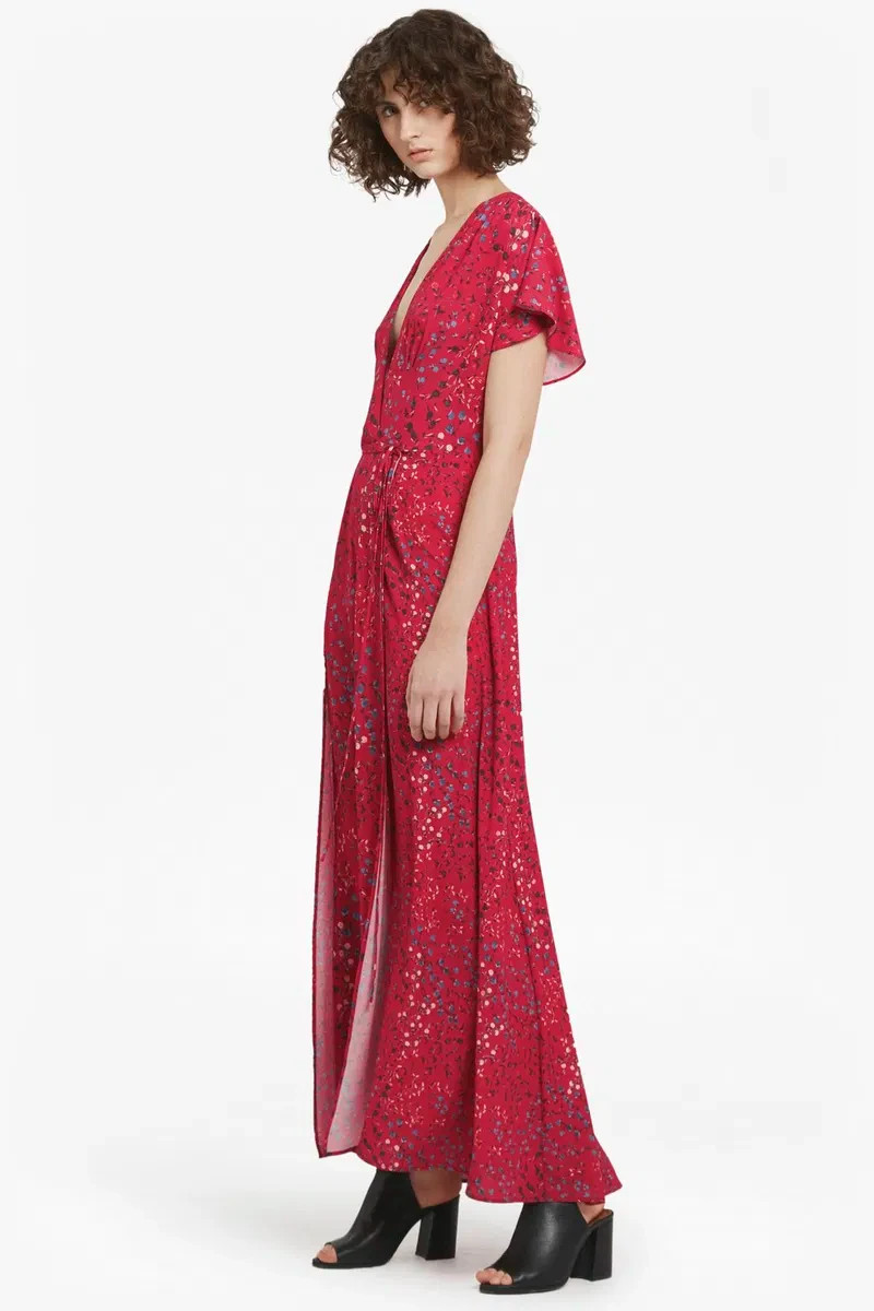 FRENCH CONNECTION Frances Drape Tie Waist Ditsy Floral Printed Maxi Dress UK12