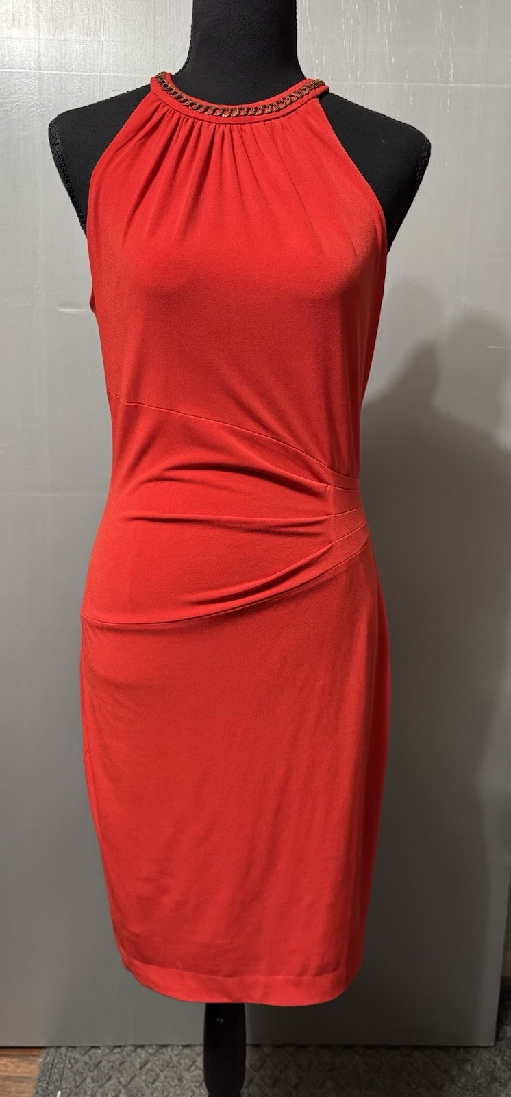 Vintage Cache Neck Halter Rouched Waist Fresh Orange Color Dress Sz S Baddie Y2K
