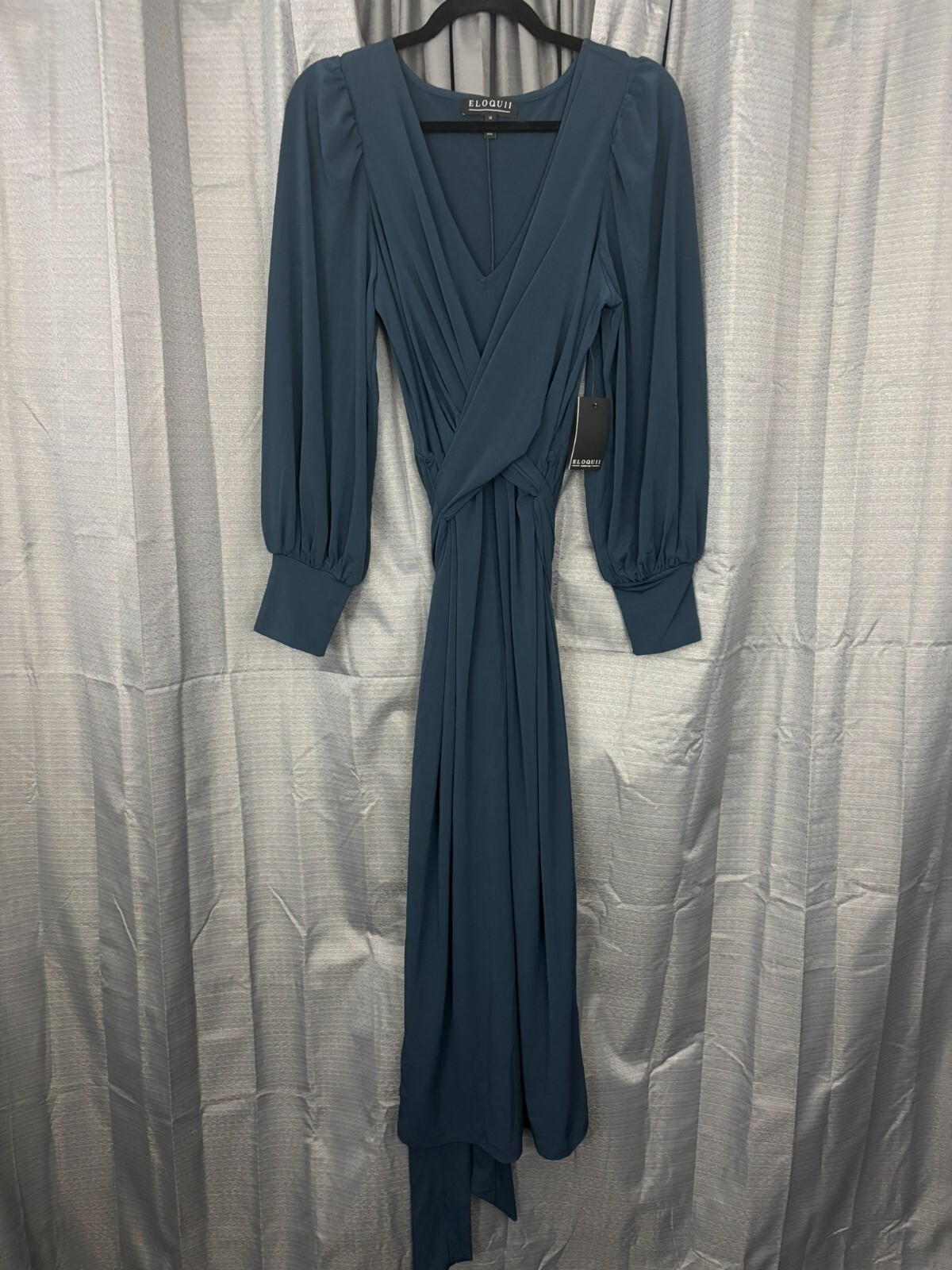 NWT Eloquii Cross Front Midi Dress Womens 14 Carbon Blue Jersey Knit Mature