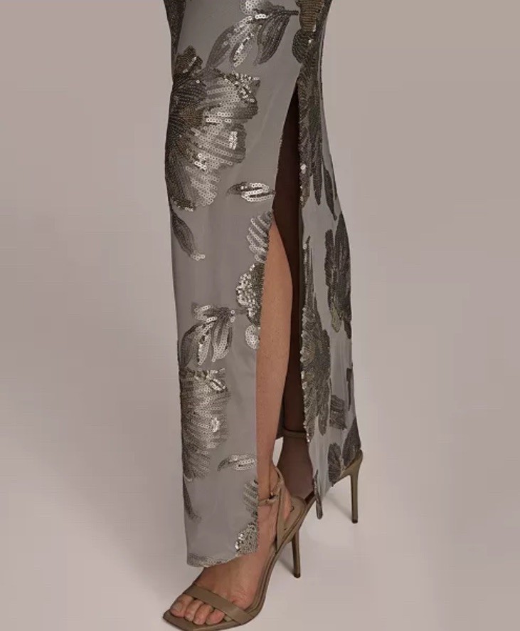 Donna Karan Cowl Back Sequinned Mesh Gown, Beige/dark Clay,Sz 6,New No Tag