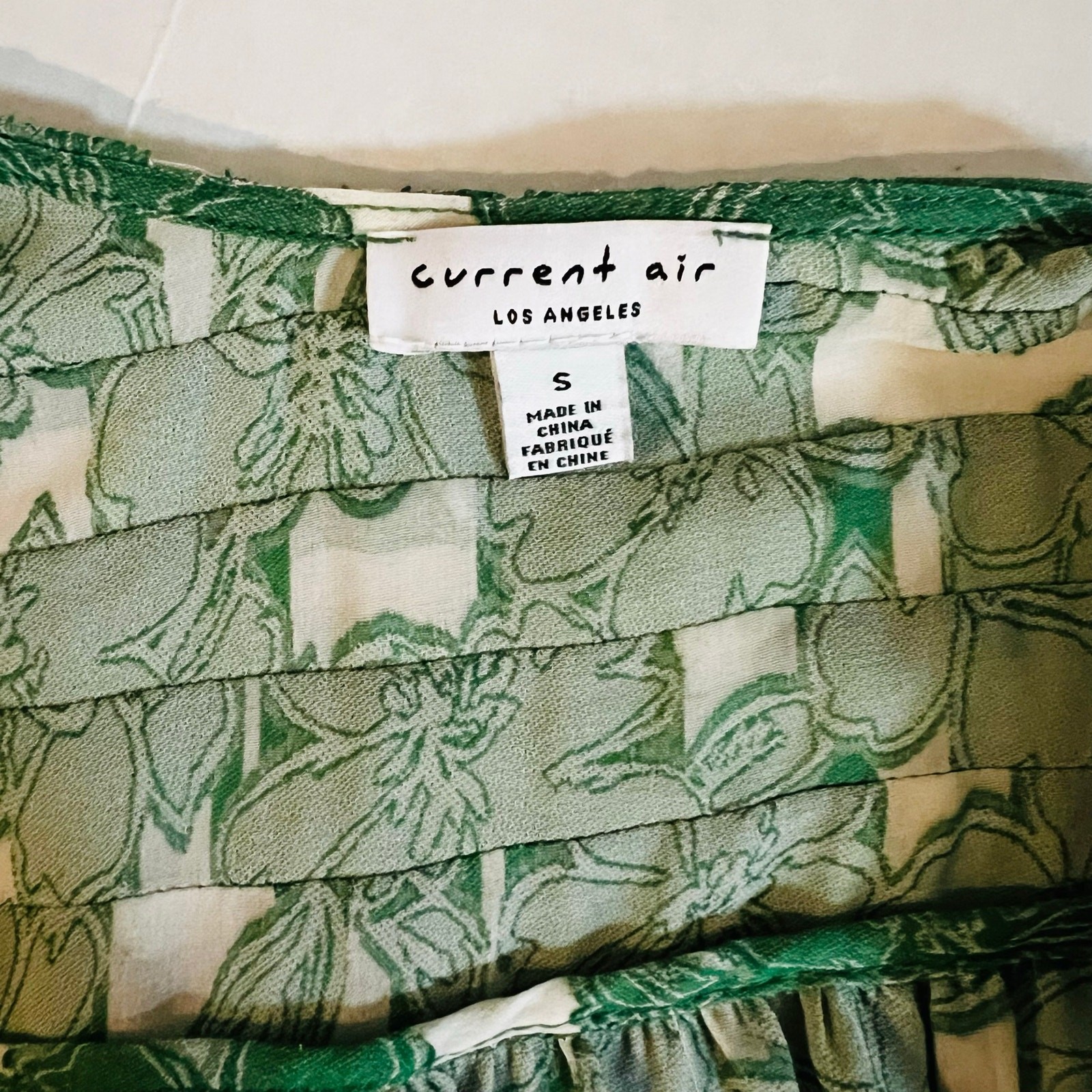 Current Air Green Printed Tiered Maxi Sleeveless Dress Size S Small