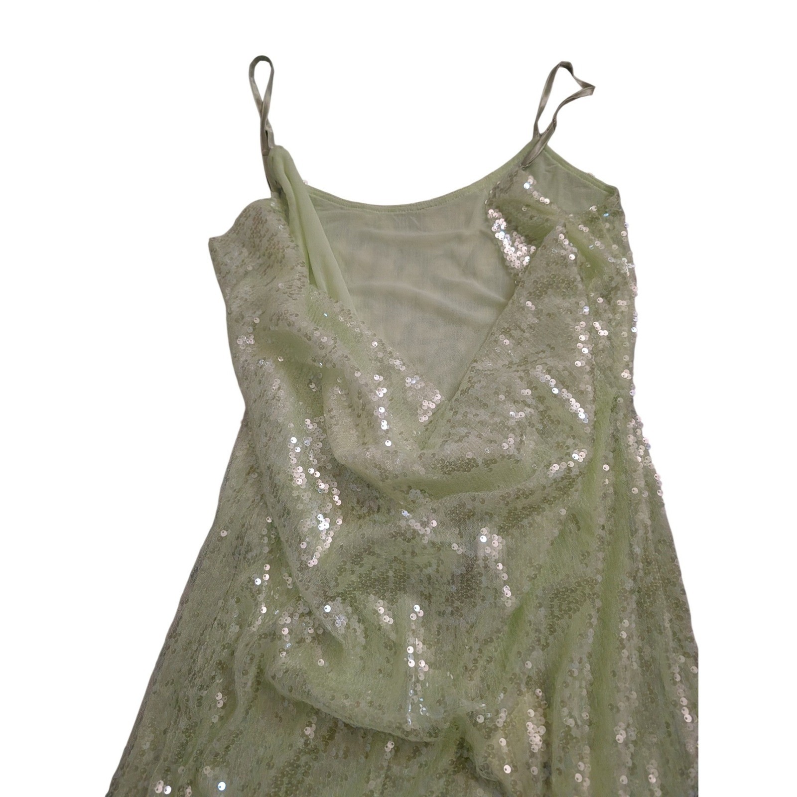 Peppermayo Higher Level Sequin Maxi Dress Mint Green Low Back Cowl XL Us 10 NEW