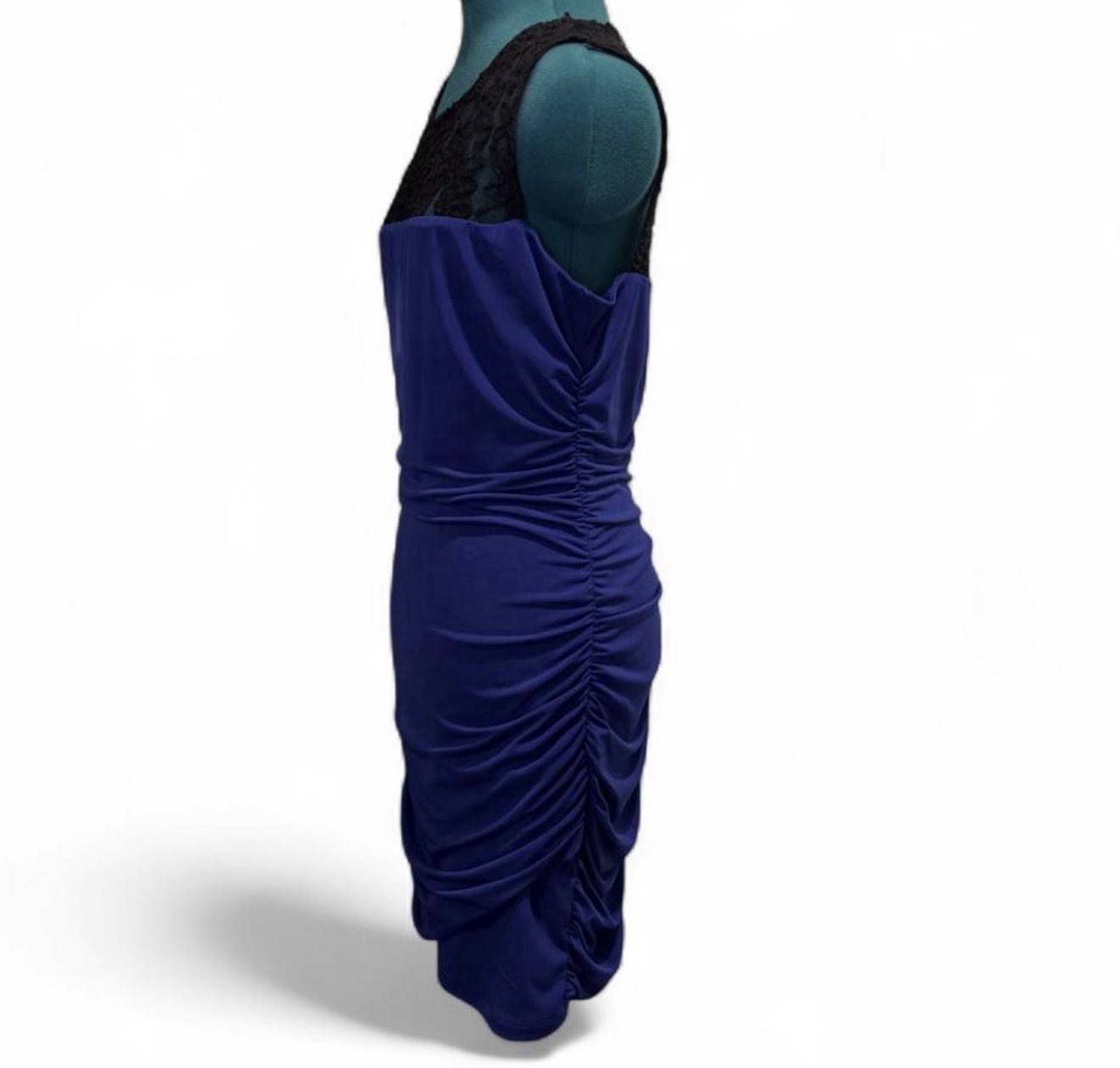 BCX Women’s Blue Black Solid Round Neck Sleeveless Ruched Sheath Dress XL