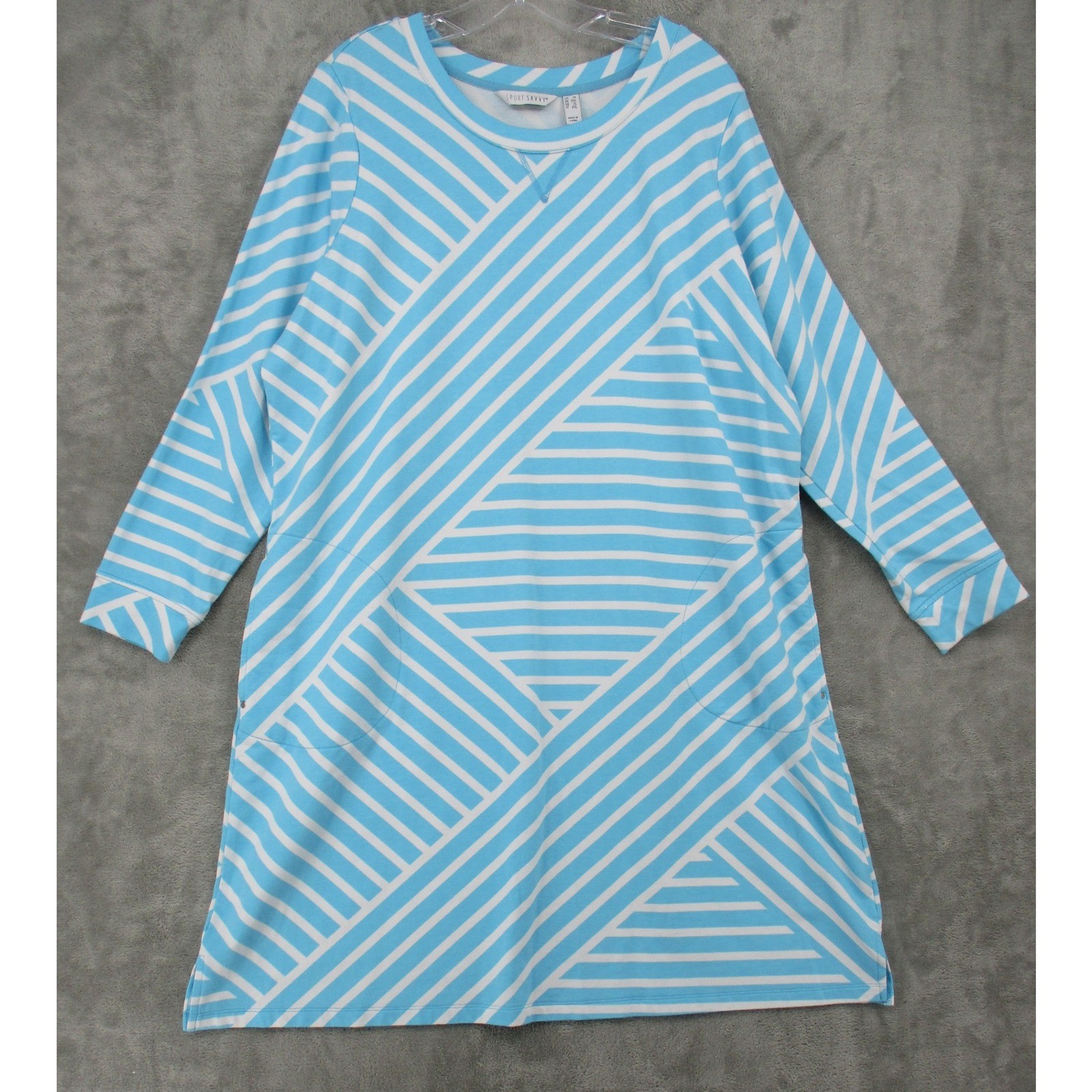 Sport Savvy Dress Womens 1X Stripe Pockets Athleisure Lounge Stretch Blue White