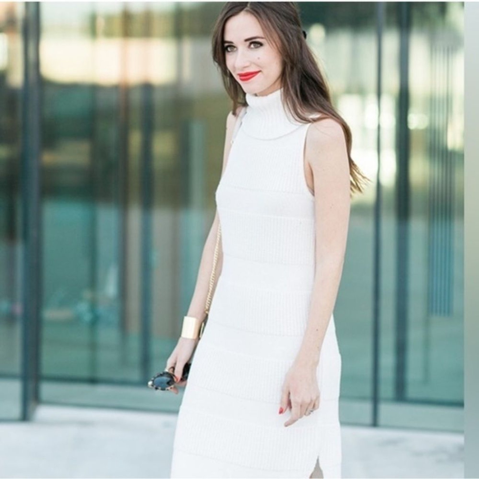 ANTHRO MOTH METALLIC MOCK TURTLENECK SLEEVELESS HIGH LOW SWEATER DRESS S