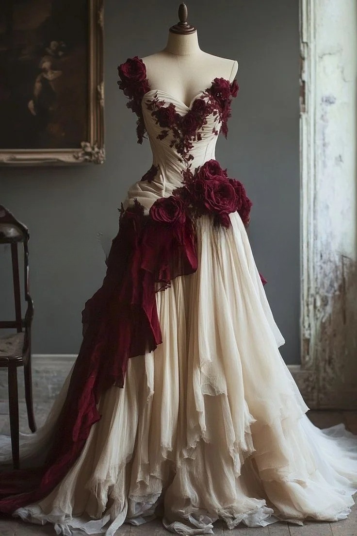 Appliques Victorian Prom Dress Red White Corset Lace Pleated Opera Long Custom