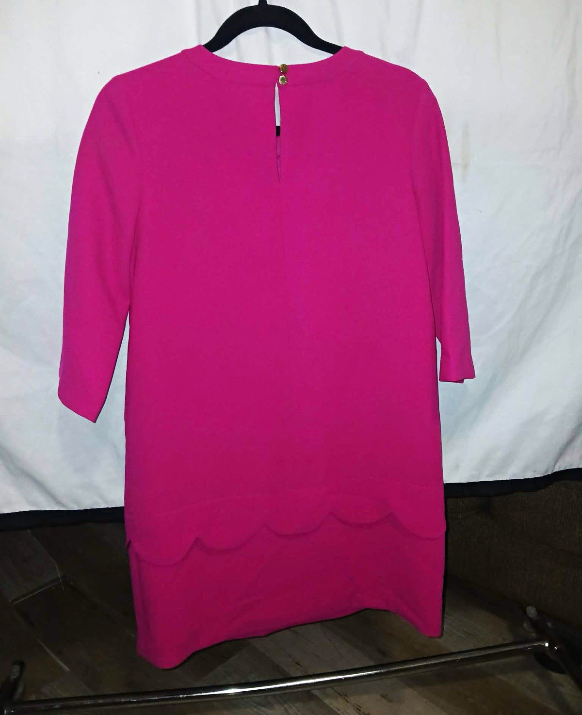 kate spade new york Pink Shift Dress Sz 2 3/4 Sleeve Scallop Hem Back Zip