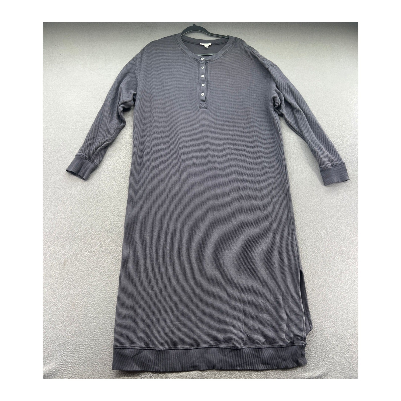 Haven Well Within Dress XL Gray Waffle Knit Henley Midi 100% Cotton Long Sleeve