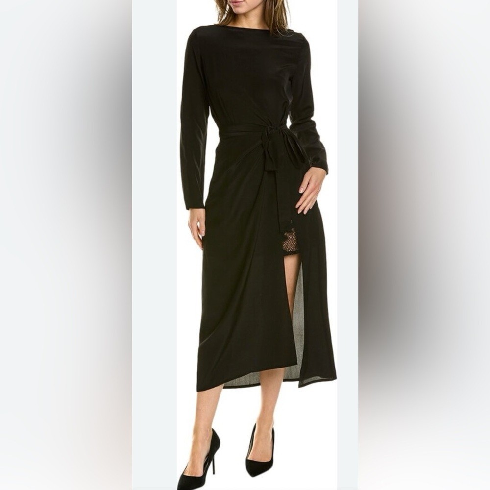 Kooples Sophisticated wrap Long Sleeve Black Dress Size 0 XS NWT $495