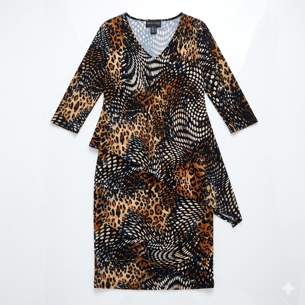 Frank Lyman Size 6 Animal Print Midi Dress Neo Nostalgia 90s Modern Uniform