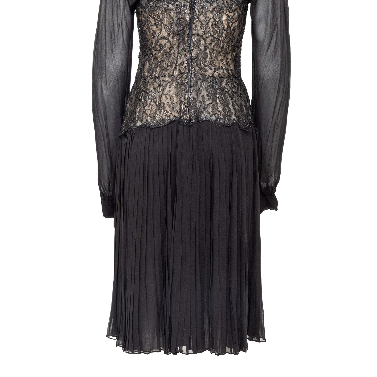Nina Ricci Haute Boutique Black Chiffon Lace Dress 1970s France Vintage