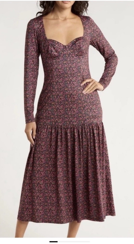 Hutch Chase Long Sleeve Midi Tiered Dress in Floral Print Size M