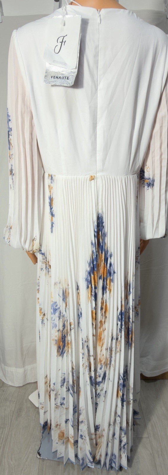 Fehaute V-Neck Long Sleeve Painted Dress Wedding Elegant Ankle Length Size 6